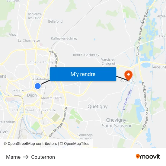 Marne to Couternon map