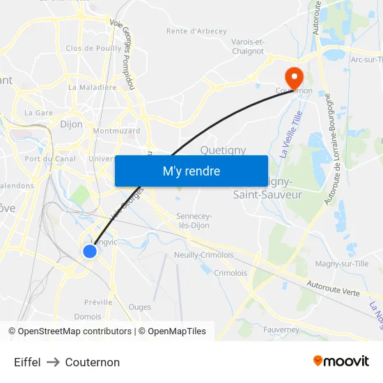 Eiffel to Couternon map
