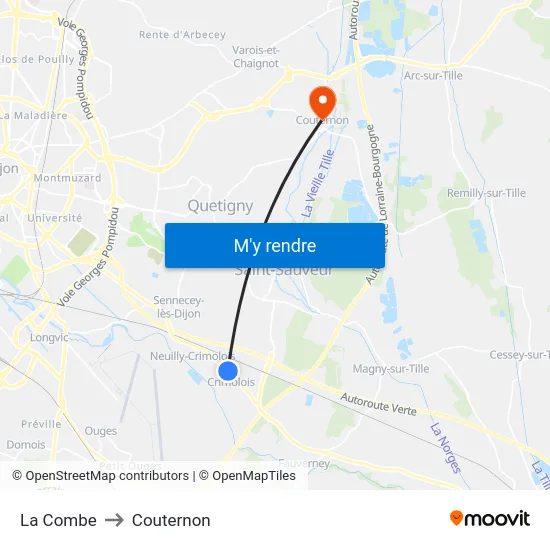 La Combe to Couternon map