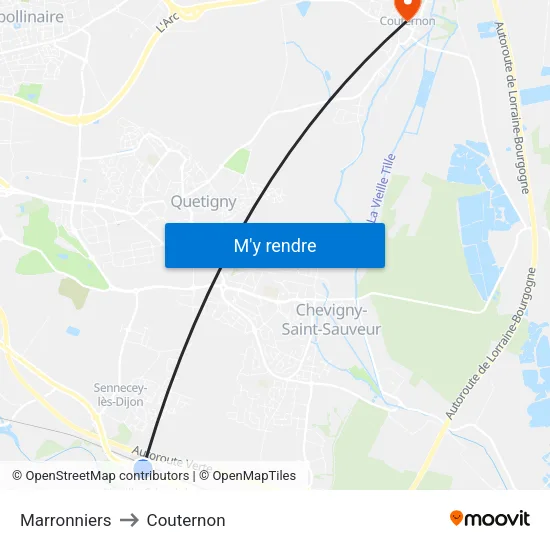 Marronniers to Couternon map
