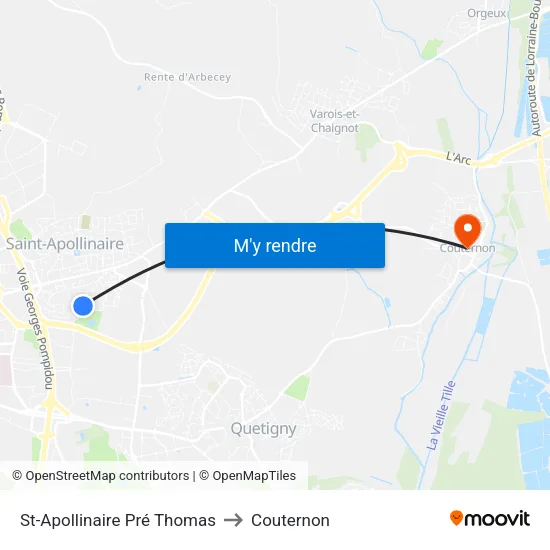 St-Apollinaire Pré Thomas to Couternon map