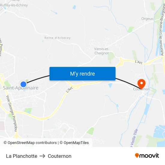 La Planchotte to Couternon map