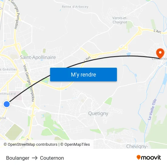 Boulanger to Couternon map