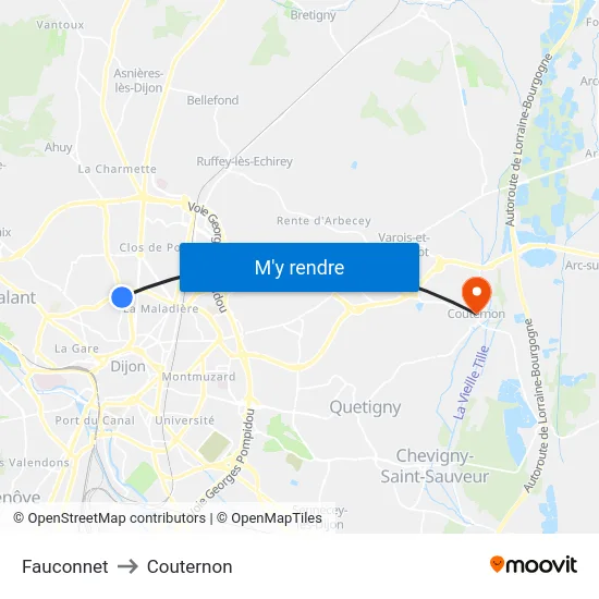 Fauconnet to Couternon map