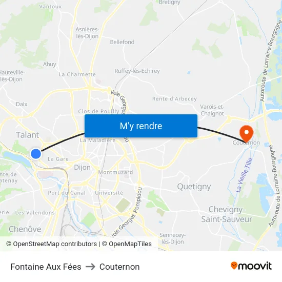 Fontaine Aux Fées to Couternon map