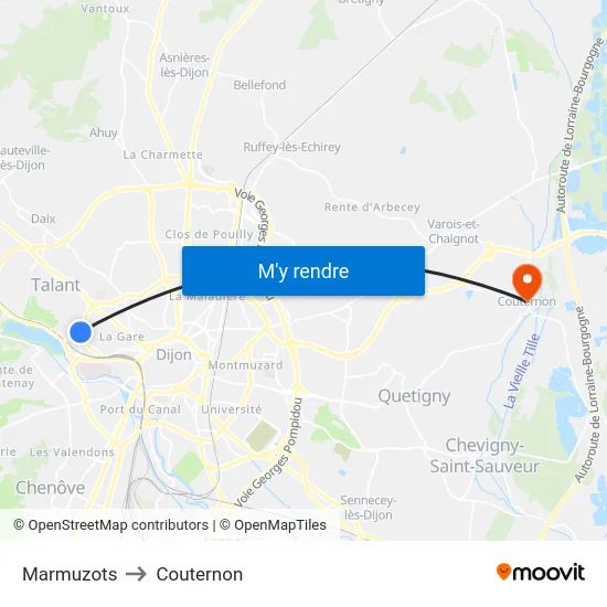 Marmuzots to Couternon map