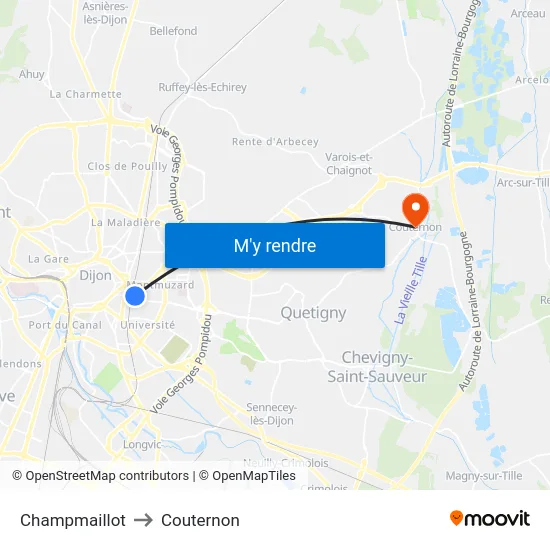 Champmaillot to Couternon map