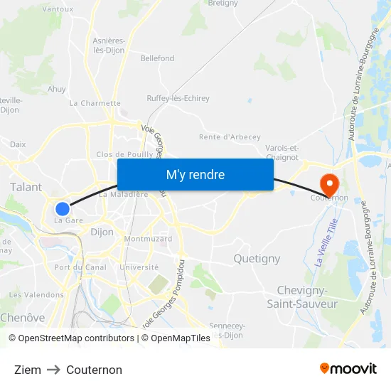 Ziem to Couternon map