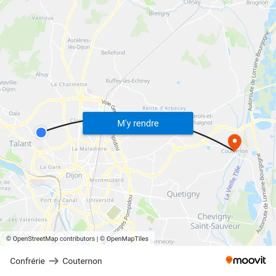 Confrérie to Couternon map