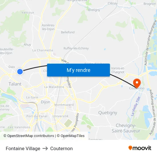 Fontaine Village to Couternon map