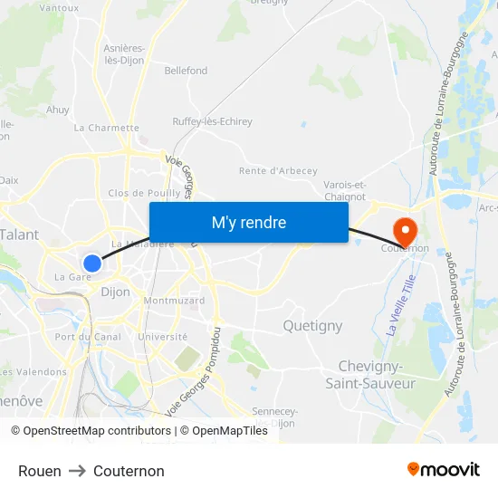Rouen to Couternon map