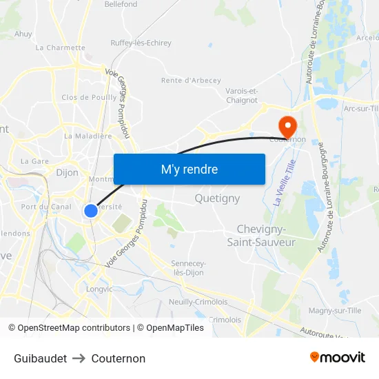 Guibaudet to Couternon map