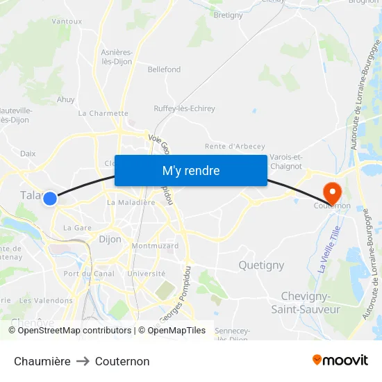 Chaumière to Couternon map
