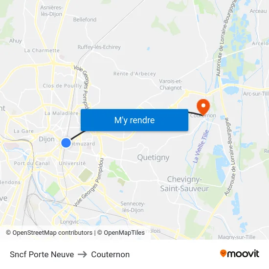 Sncf Porte Neuve to Couternon map