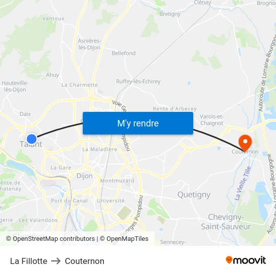 La Fillotte to Couternon map