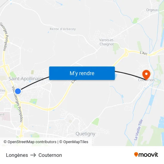 Longènes to Couternon map