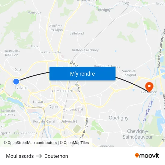 Moulissards to Couternon map