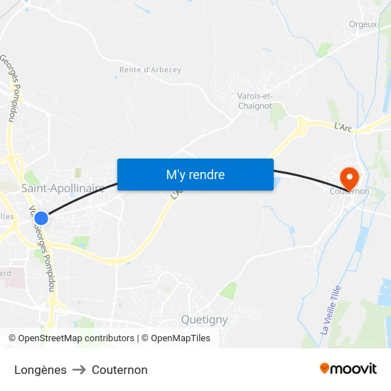 Longènes to Couternon map