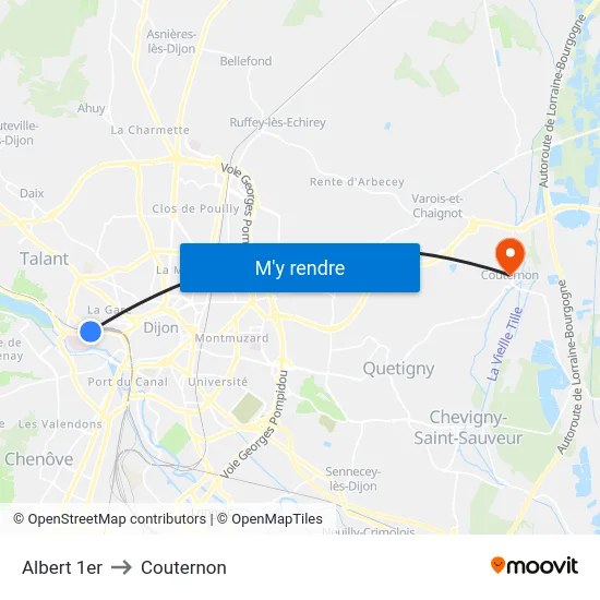 Albert 1er to Couternon map