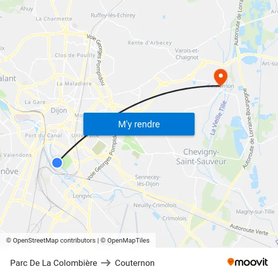 Parc De La Colombière to Couternon map