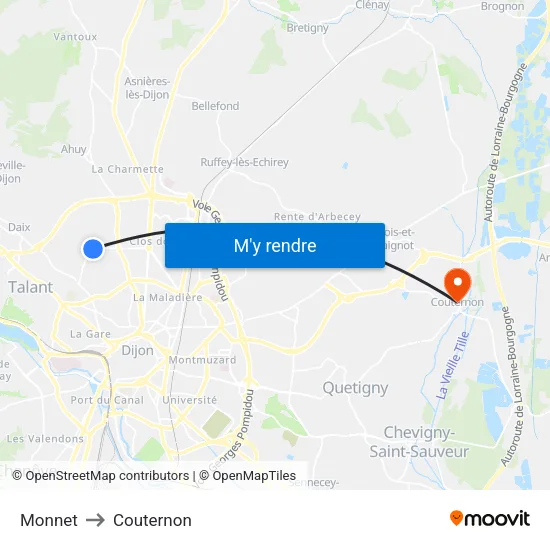 Monnet to Couternon map
