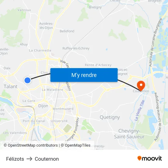 Félizots to Couternon map