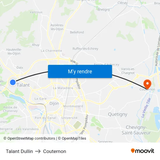 Talant Dullin to Couternon map