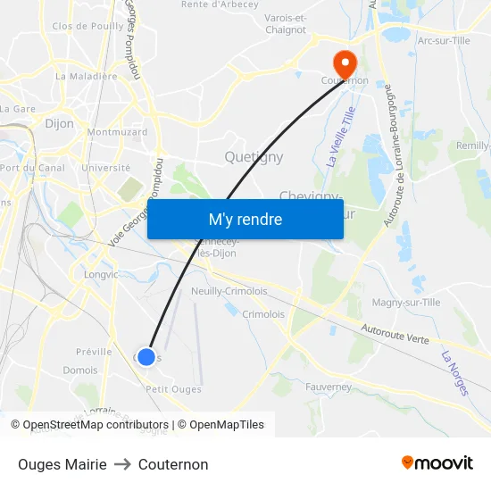 Ouges Mairie to Couternon map