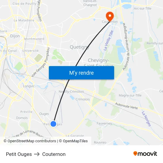 Petit Ouges to Couternon map