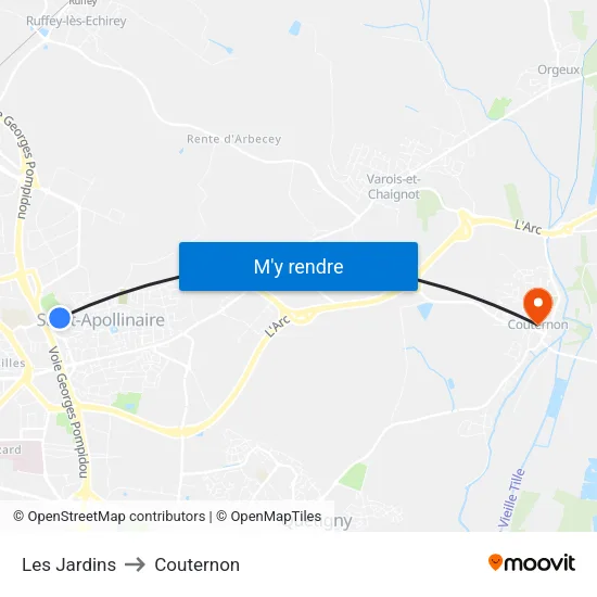 Les Jardins to Couternon map