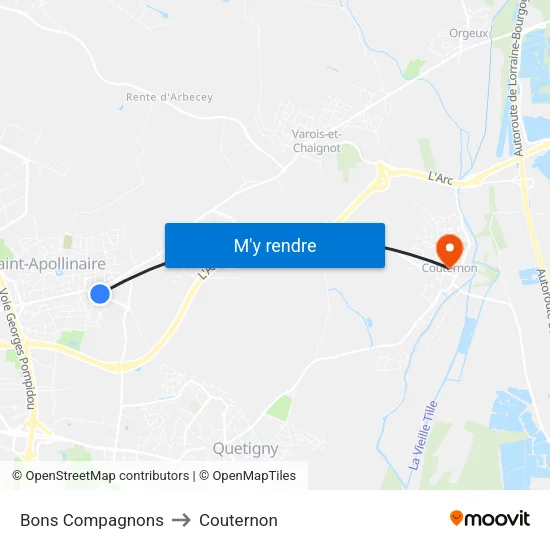 Bons Compagnons to Couternon map