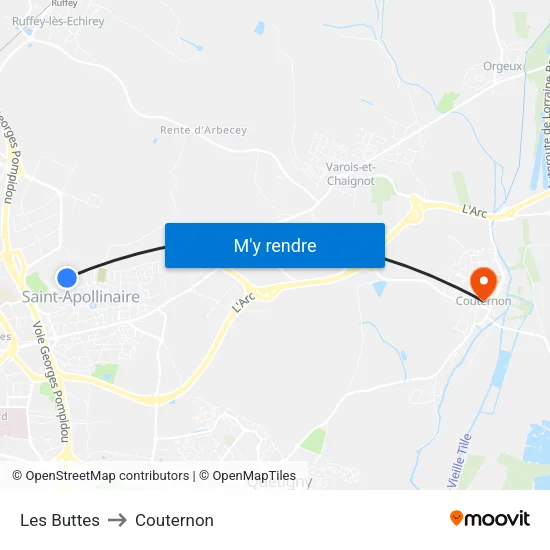 Les Buttes to Couternon map