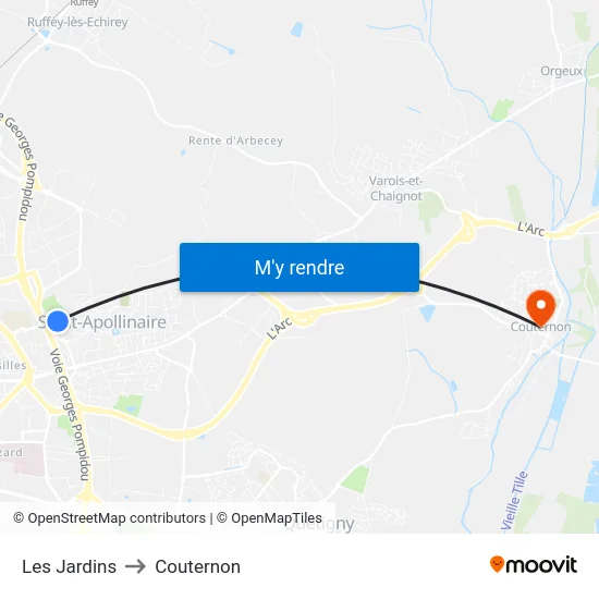 Les Jardins to Couternon map