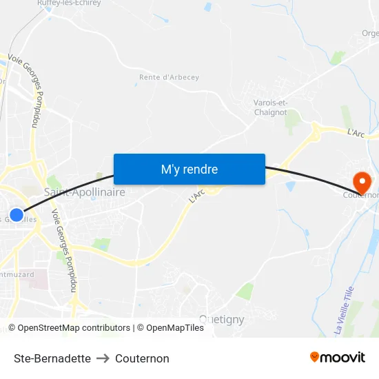 Ste-Bernadette to Couternon map