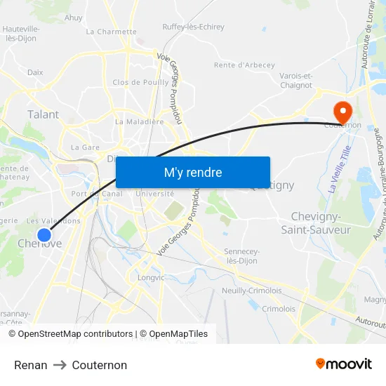 Renan to Couternon map