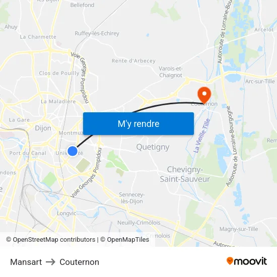 Mansart to Couternon map