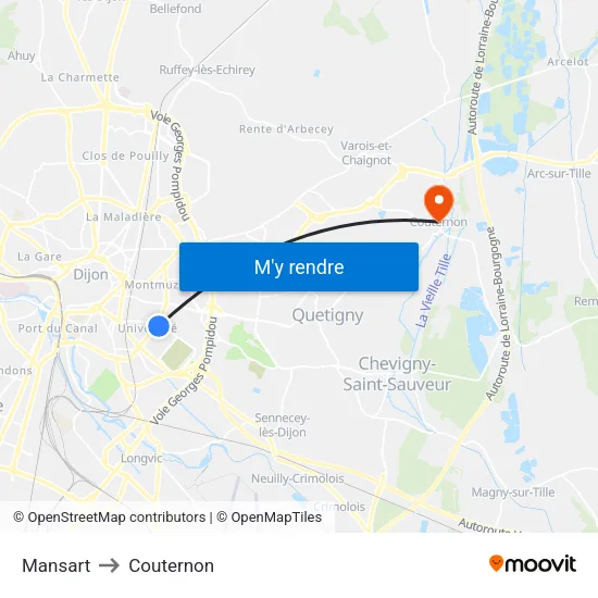 Mansart to Couternon map