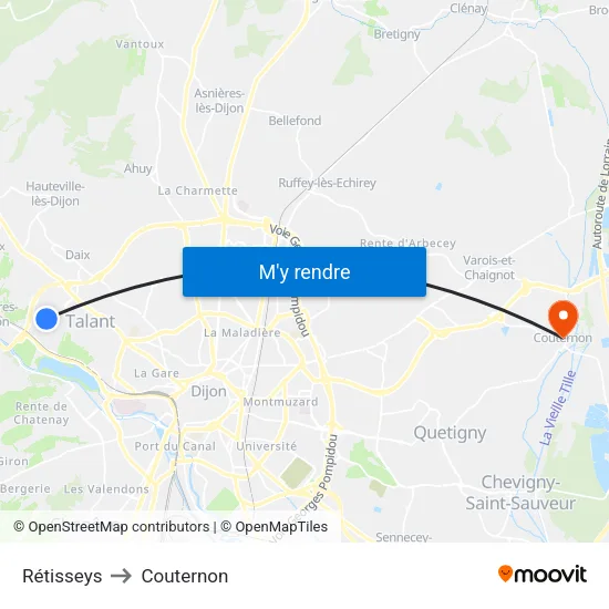 Rétisseys to Couternon map