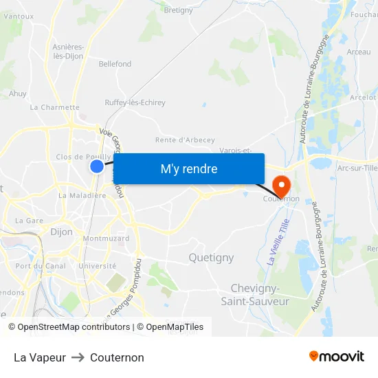 La Vapeur to Couternon map