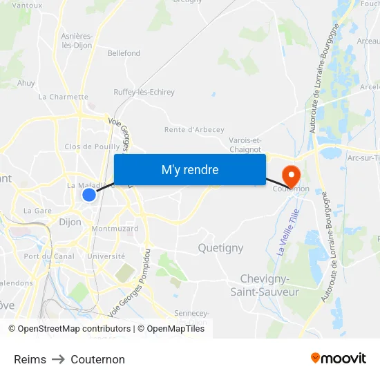 Reims to Couternon map