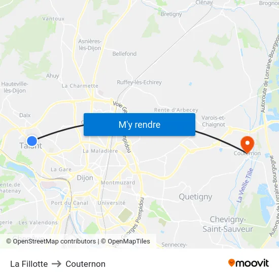 La Fillotte to Couternon map