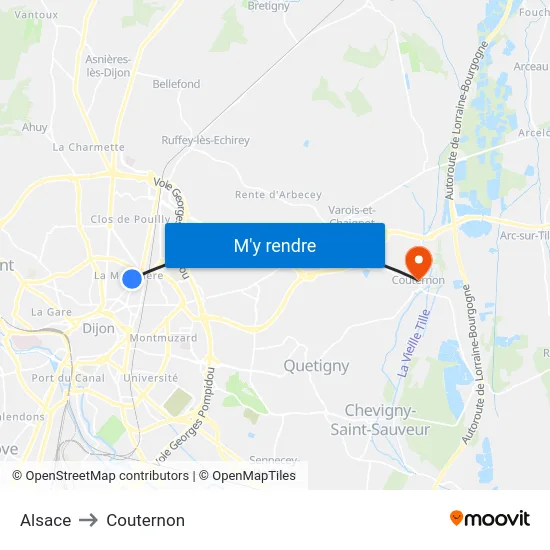 Alsace to Couternon map