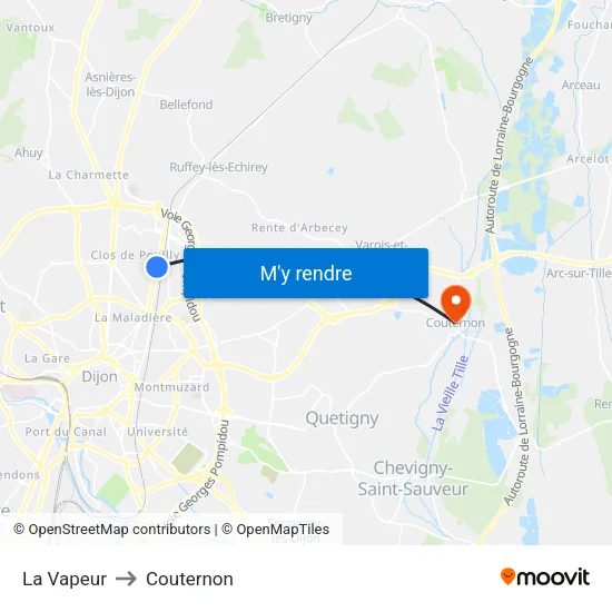 La Vapeur to Couternon map