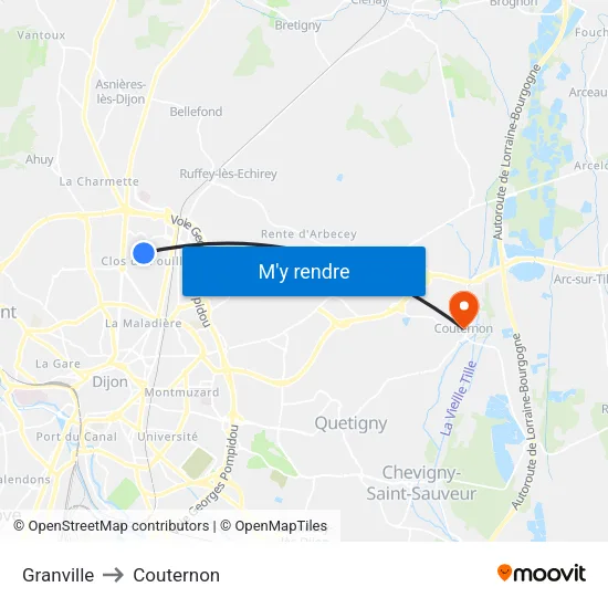 Granville to Couternon map