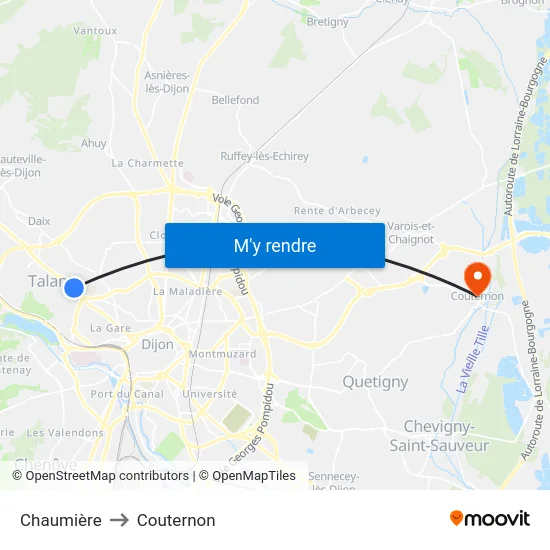 Chaumière to Couternon map