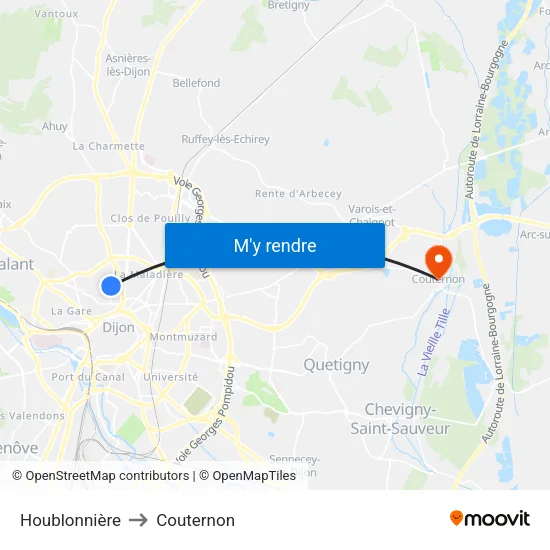 Houblonnière to Couternon map