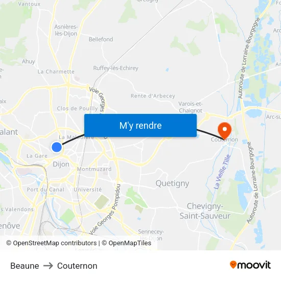 Beaune to Couternon map
