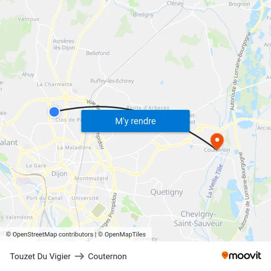 Touzet Du Vigier to Couternon map