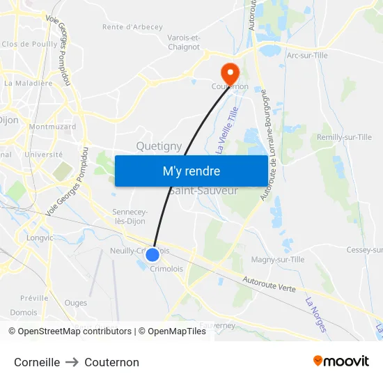 Corneille to Couternon map