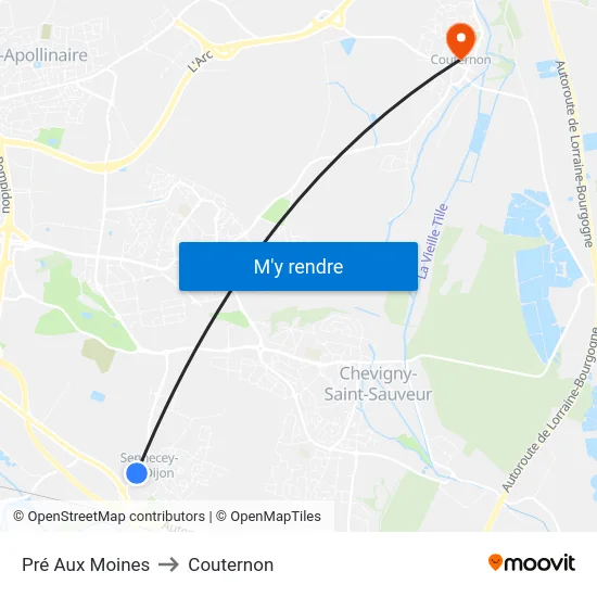 Pré Aux Moines to Couternon map